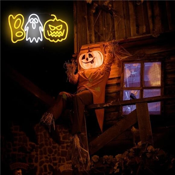 Halloween Boo Neon Sign Spooky Ghost Light Pumpkin House Decor Orange Pumpkin - Picture 7 of 8